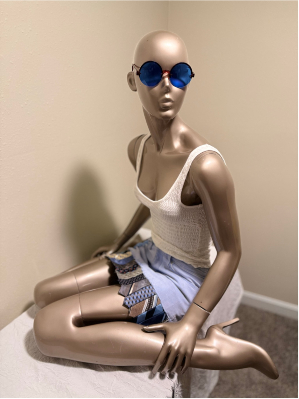 Runway Recycled Upcycled Necktie Denim Mini Skirt Universal Thread 4/27